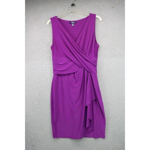 Chaps Faux Wrap Dress-Purple-Size Large-Sleeveless-Office - Picture 1 of 10